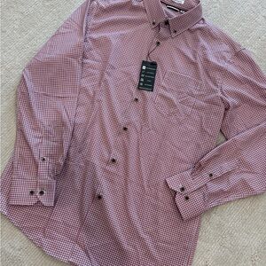 Amazon Men's Performance Burgundy Checkered Dress Shirt